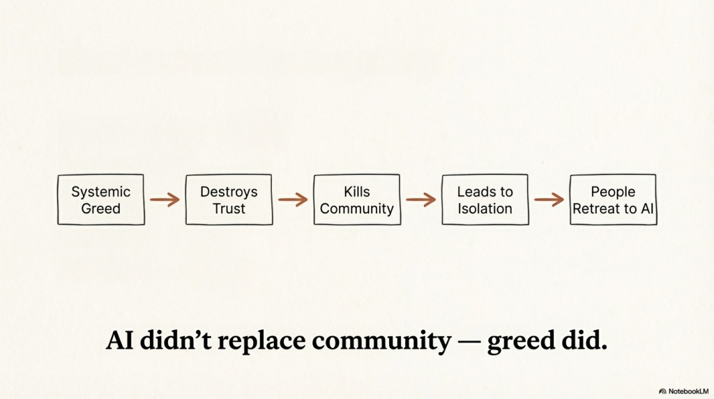 Systemic Greed destroys us from trusting each other.