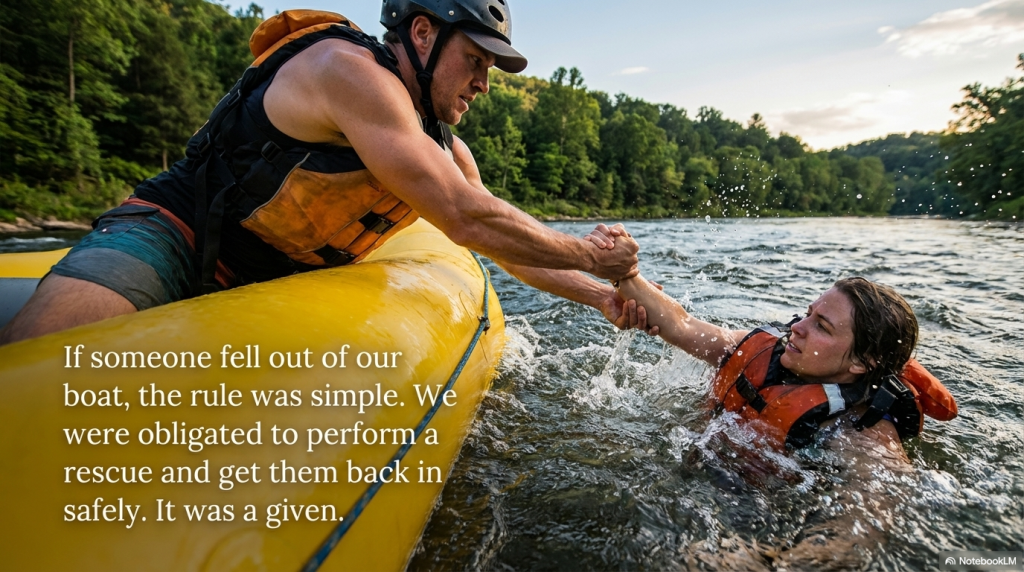 “raft guide helping fallen rafter